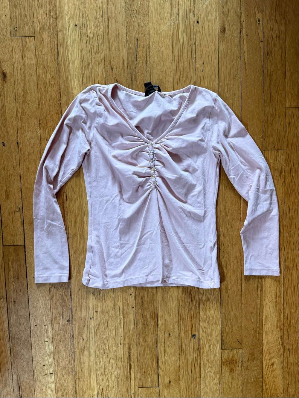 H&M Light Pink Long-Sleeve Ruched V-Neck Top